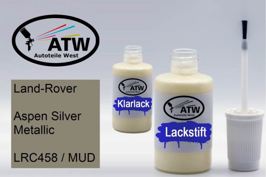 Land-Rover, Aspen Silver Metallic, LRC458 / MUD: 20ml Lackstift + 20ml Klarlack - Set, von ATW Autoteile West.